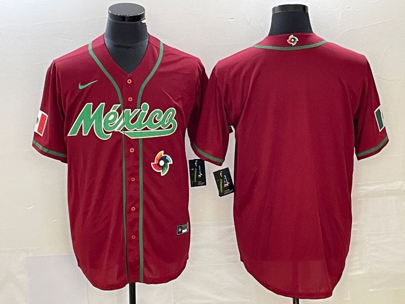 Men 2023 World Cub Mexico Blank Red Nike MLB Jersey1